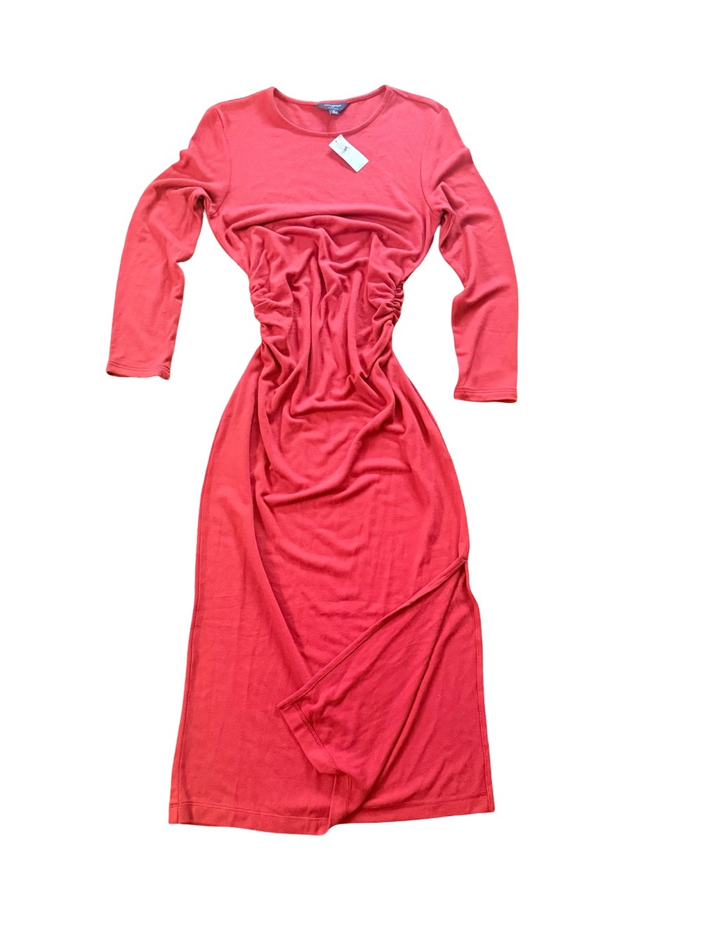 Banana Republic Coral Long Sleeve Ruched Midi Dress